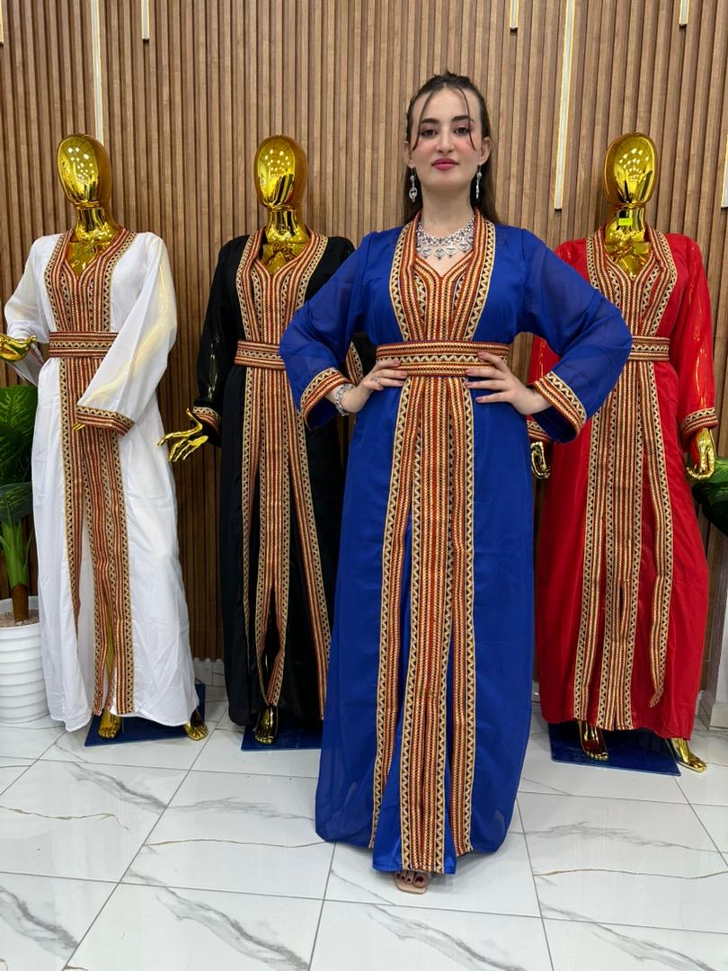 Caftan Kabyle Blanc✨ – Motifs Berbères Authentiques & Ceinture Assortie