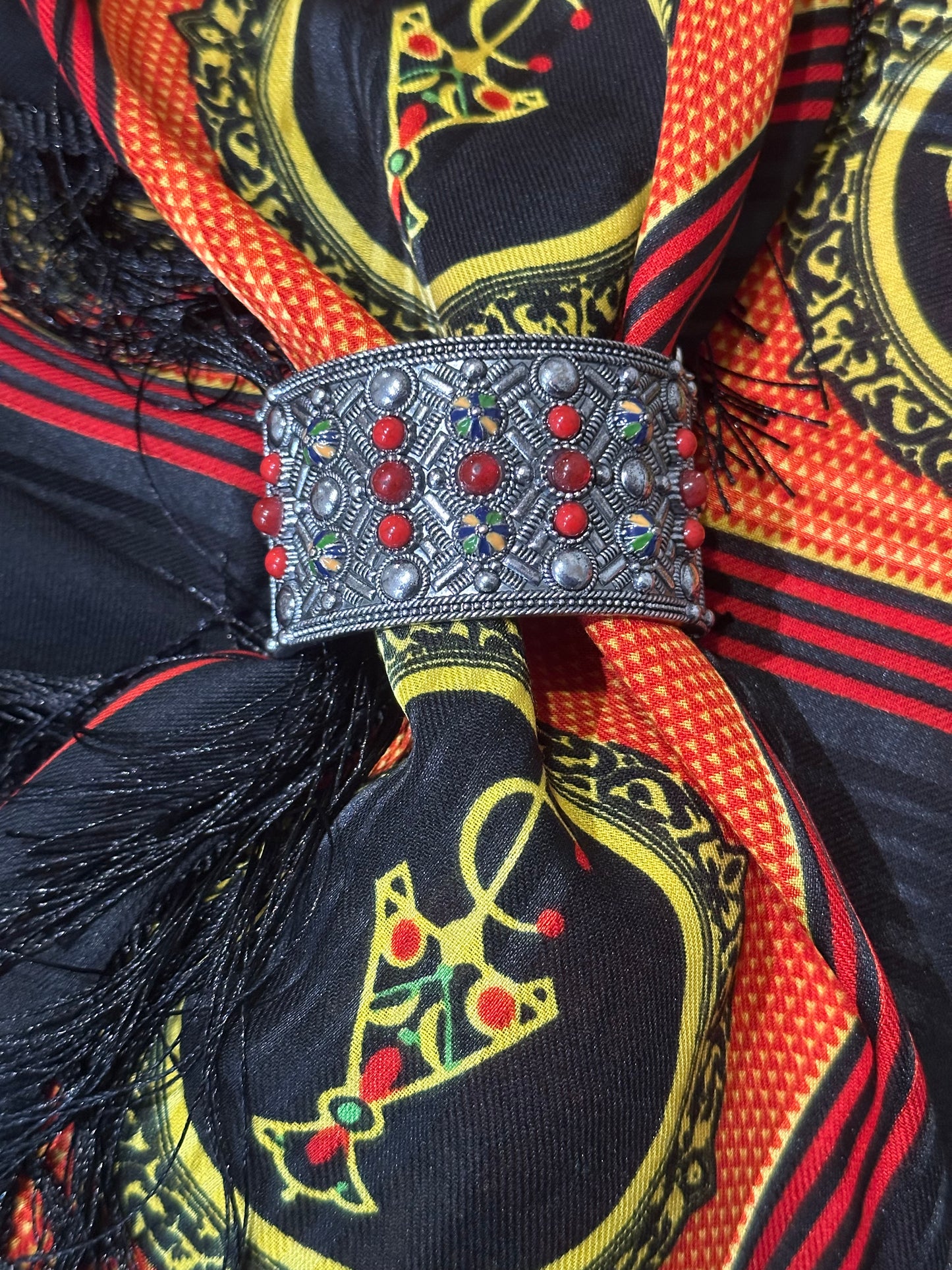 Bracelet Manchette Kabyle Fantaisie – Argenté & Multicolore Tradition Berbère