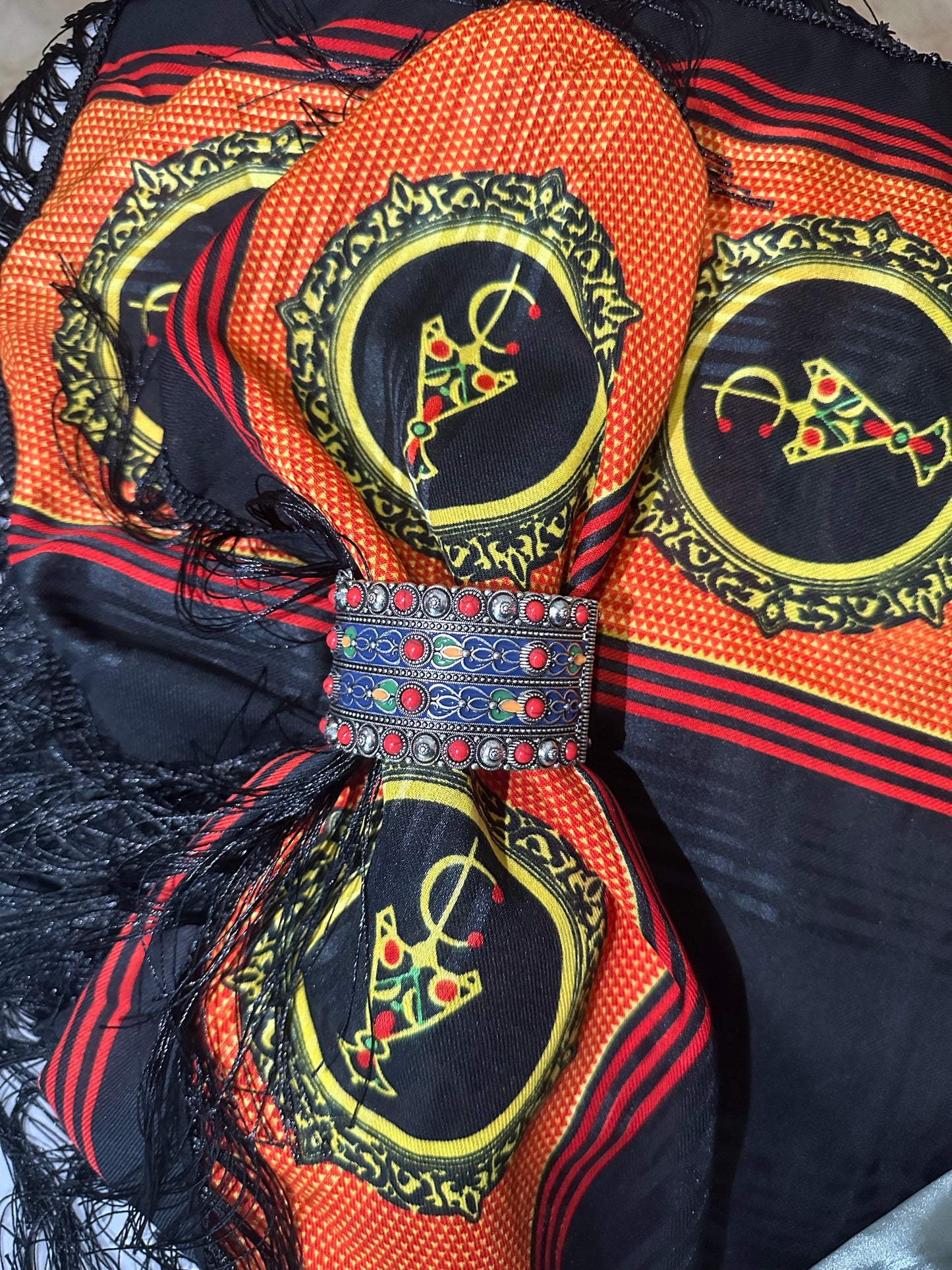 Bracelet Manchette Kabyle Fantaisie – Argenté & Multicolore Tradition Berbère 2