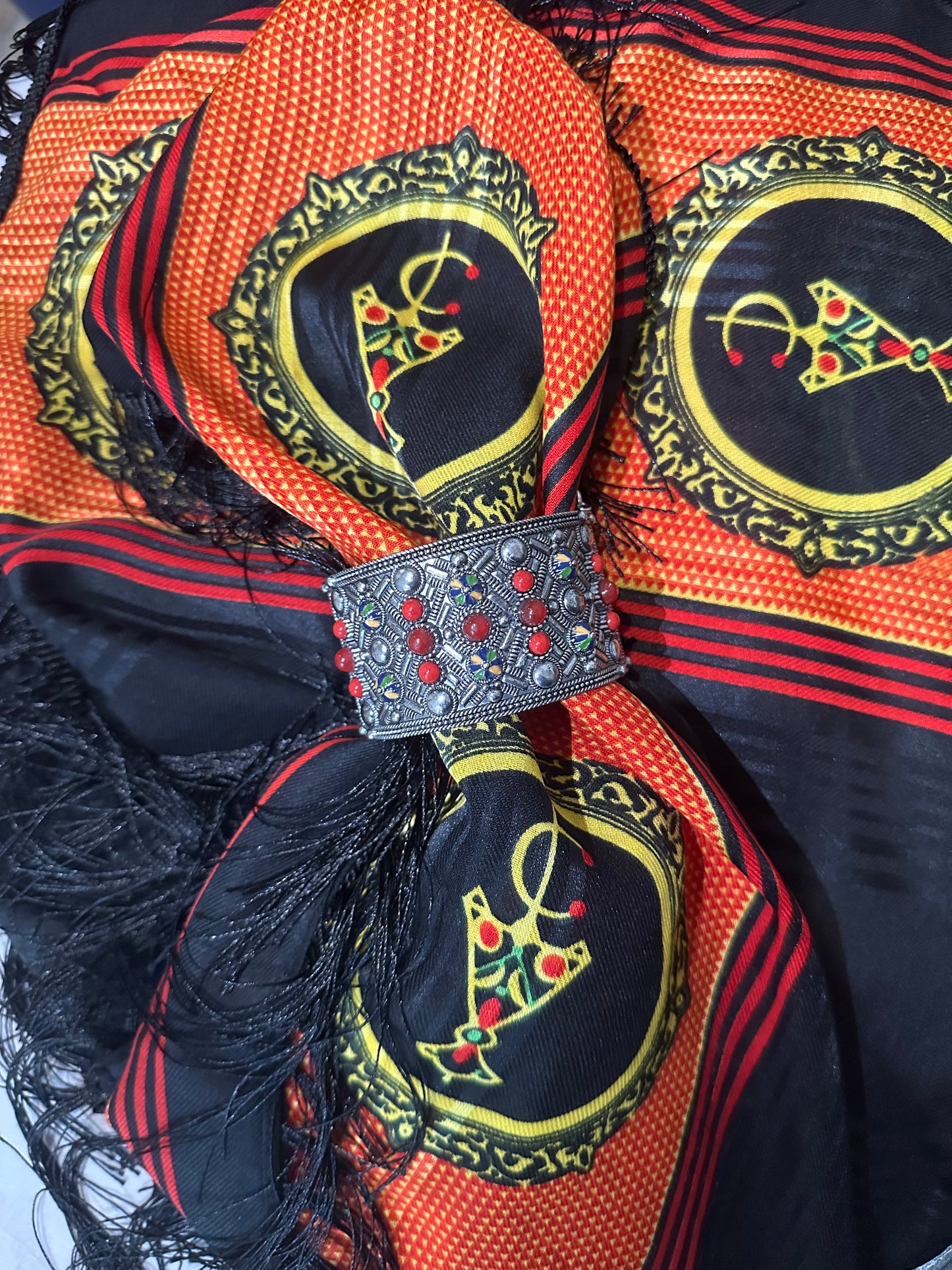 Bracelet Manchette Kabyle Fantaisie – Argenté & Multicolore Tradition Berbère