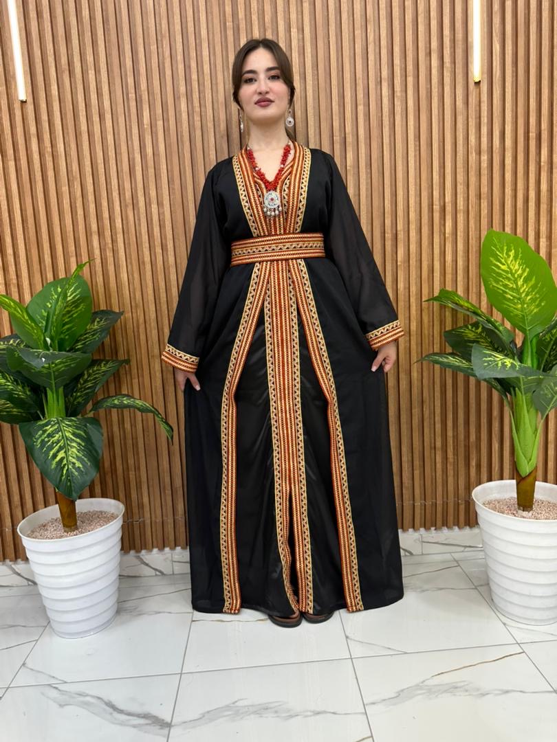 Caftan Kabyle Rouge✨ – Motifs Berbères Authentiques & Ceinture Assortie