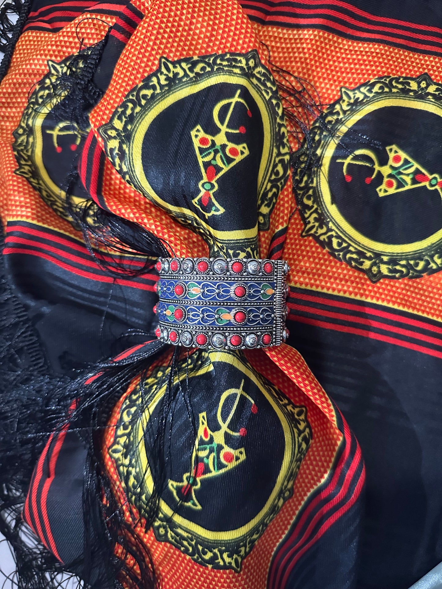 Bracelet Manchette Kabyle Fantaisie – Argenté & Multicolore Tradition Berbère 2