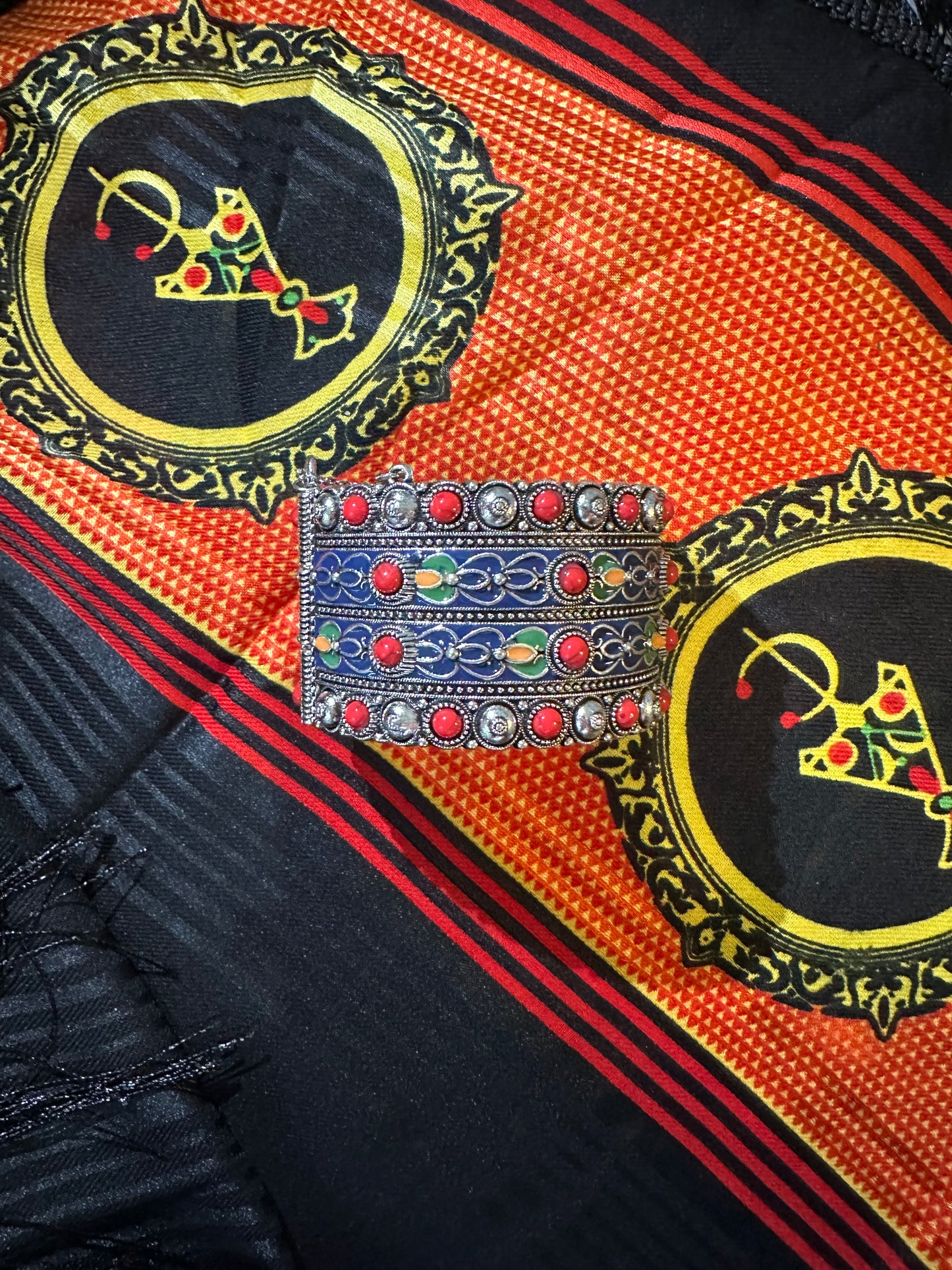 Bracelet Manchette Kabyle Fantaisie – Argenté & Multicolore Tradition Berbère 2