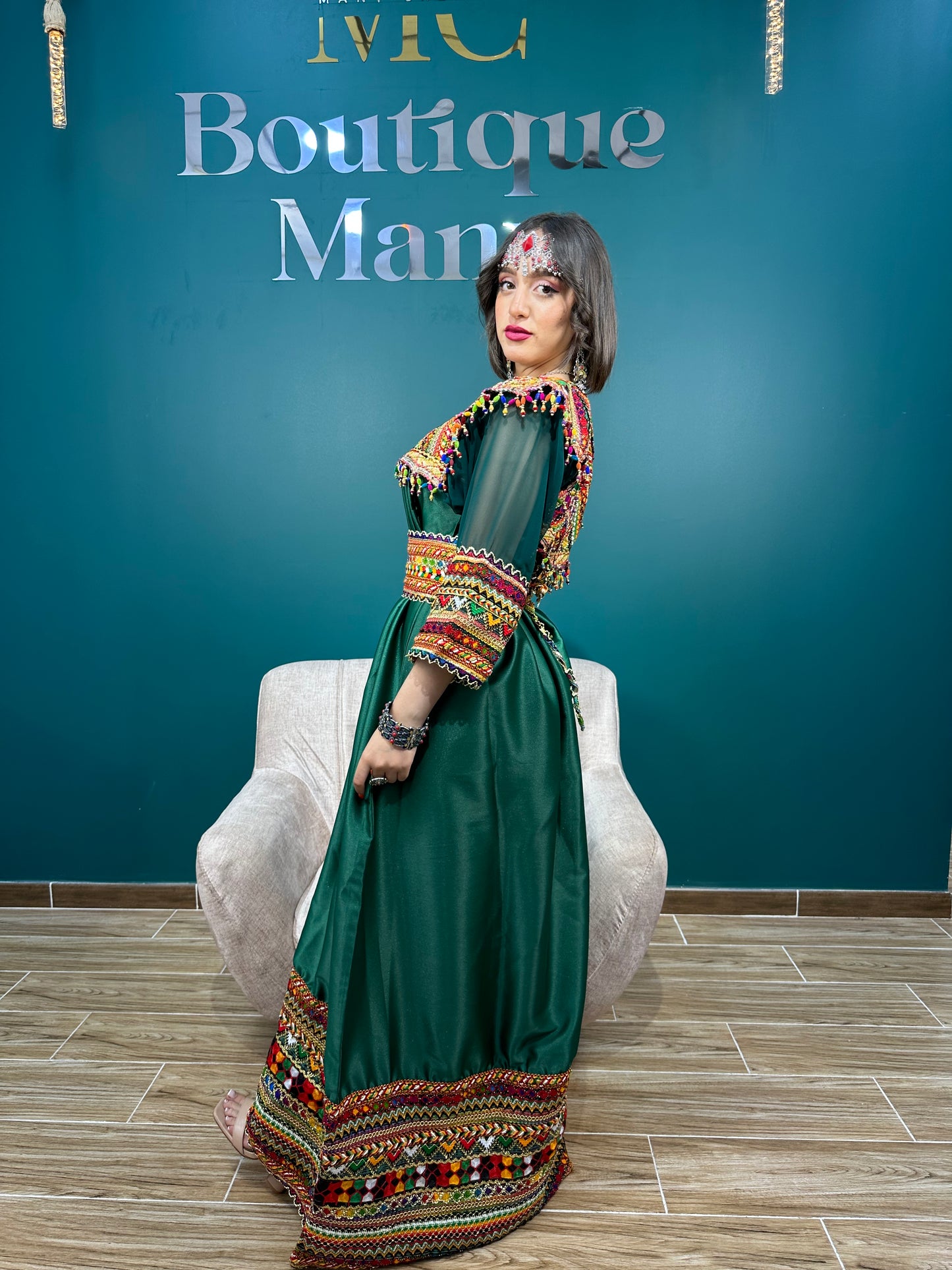 Robe kabyle Thafath verte