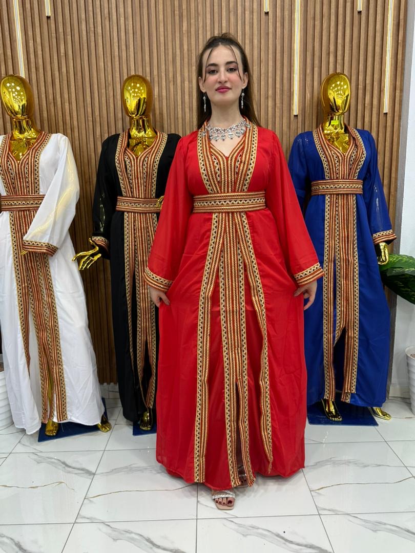 Caftan Kabyle Bleu✨ – Motifs Berbères Authentiques & Ceinture Assortie