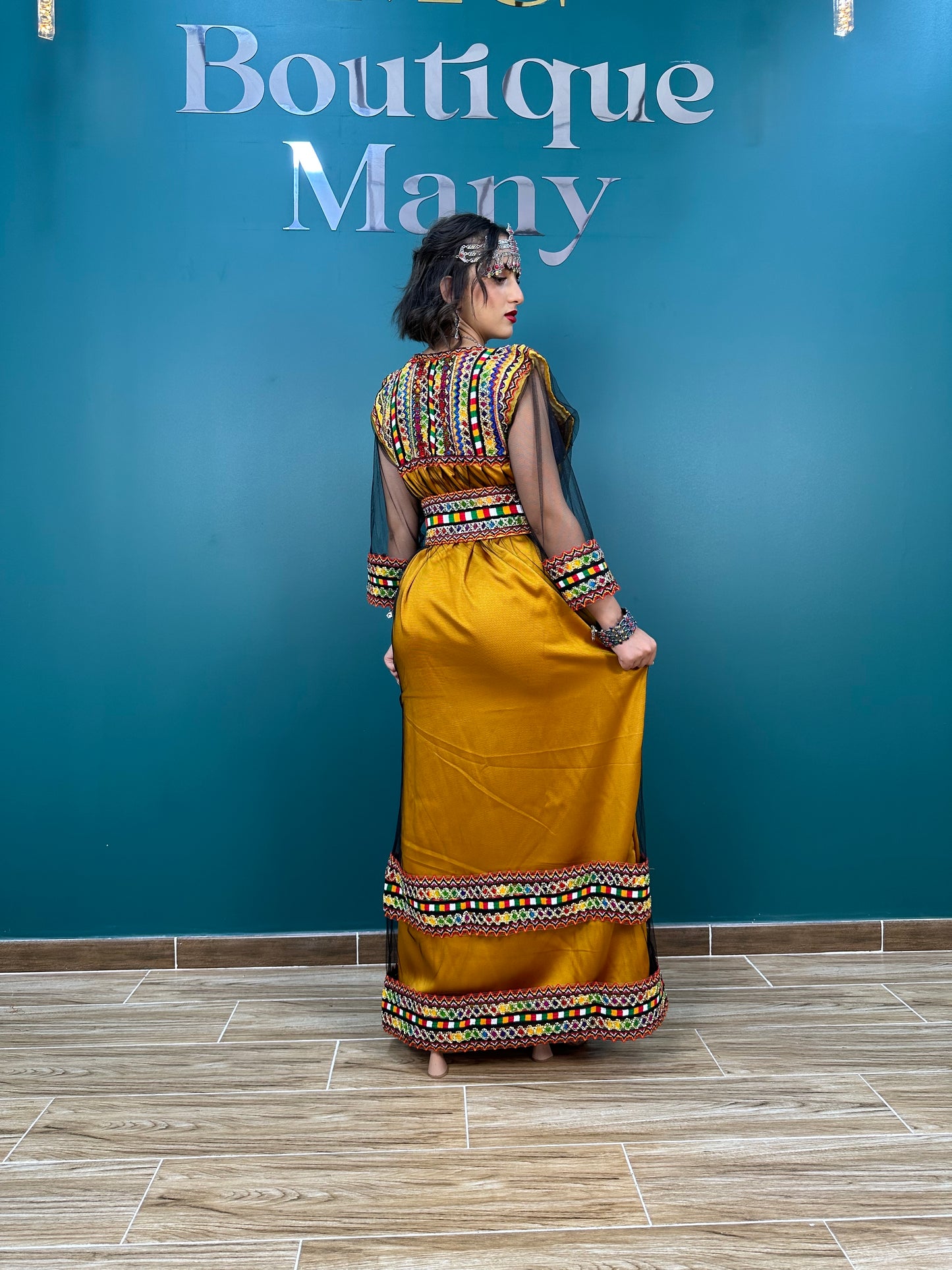 Robe Kabyle Nelya Simple Tulle Moutarde