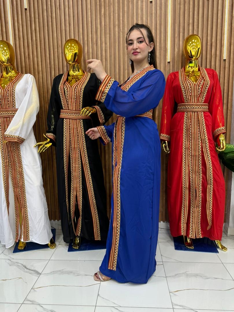 Caftan Kabyle Bleu✨ – Motifs Berbères Authentiques & Ceinture Assortie