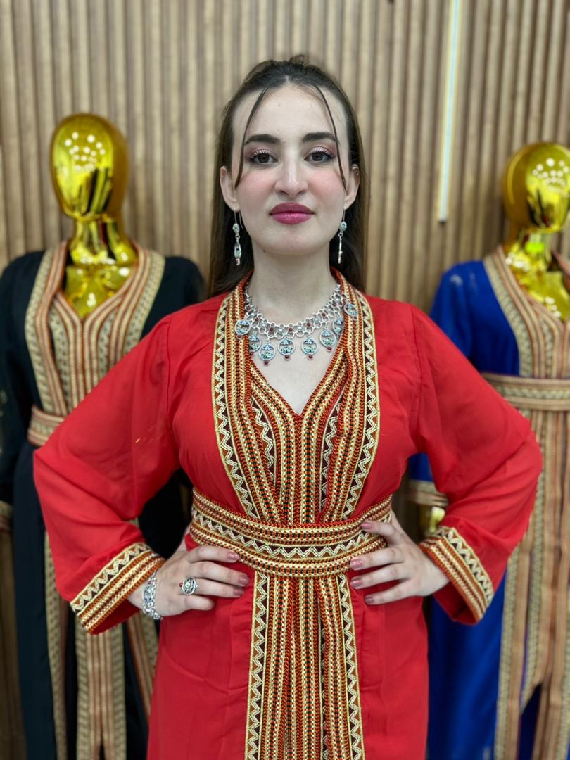 Caftan Kabyle Bleu✨ – Motifs Berbères Authentiques & Ceinture Assortie