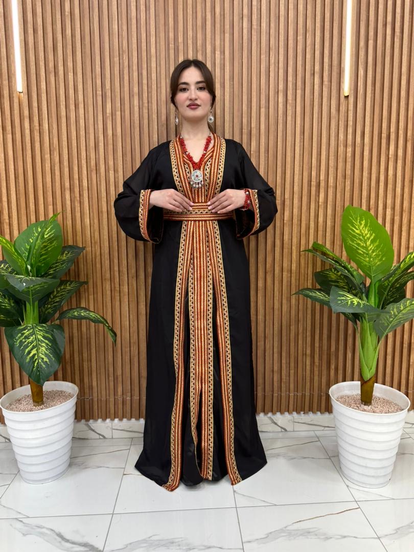 Caftan Kabyle Bleu✨ – Motifs Berbères Authentiques & Ceinture Assortie