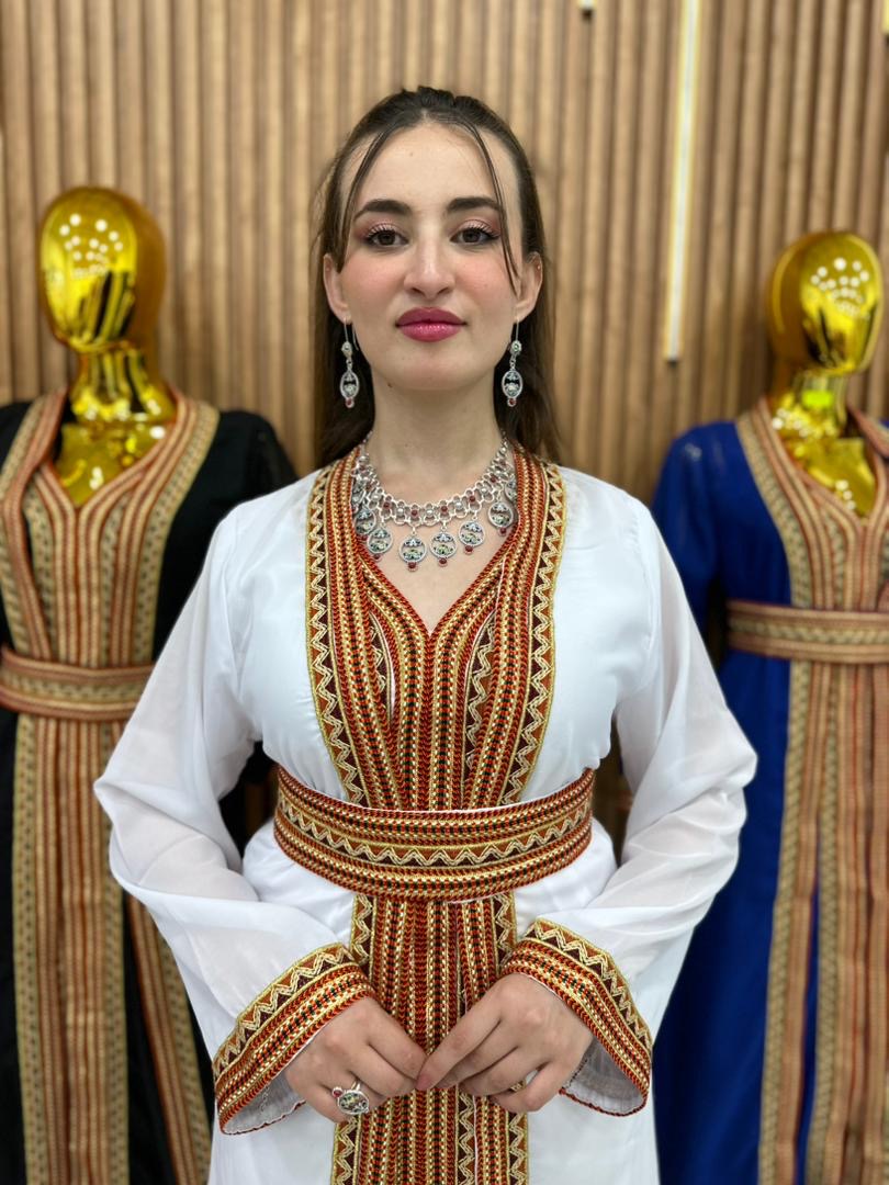 Caftan Kabyle Bleu✨ – Motifs Berbères Authentiques & Ceinture Assortie