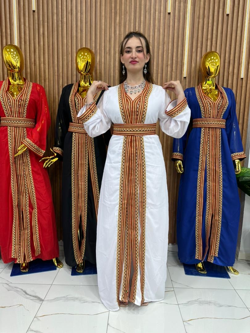 Caftan Kabyle Bleu✨ – Motifs Berbères Authentiques & Ceinture Assortie