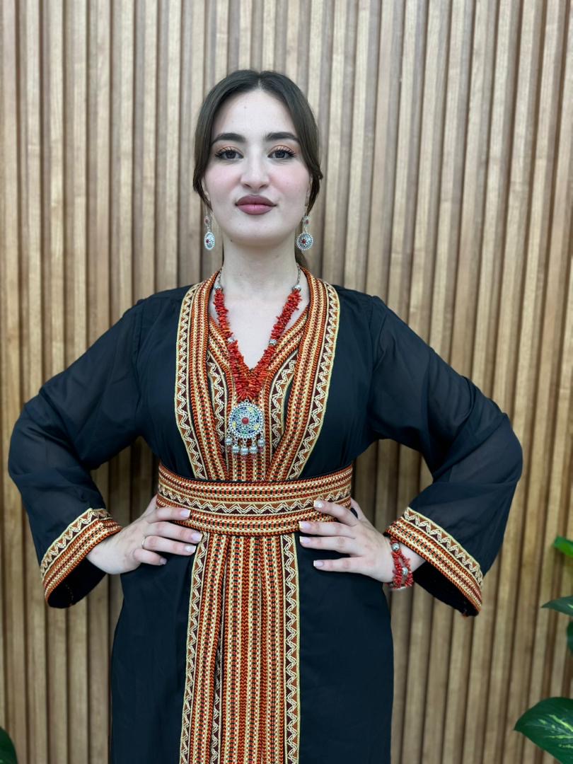 Caftan Kabyle Bleu✨ – Motifs Berbères Authentiques & Ceinture Assortie