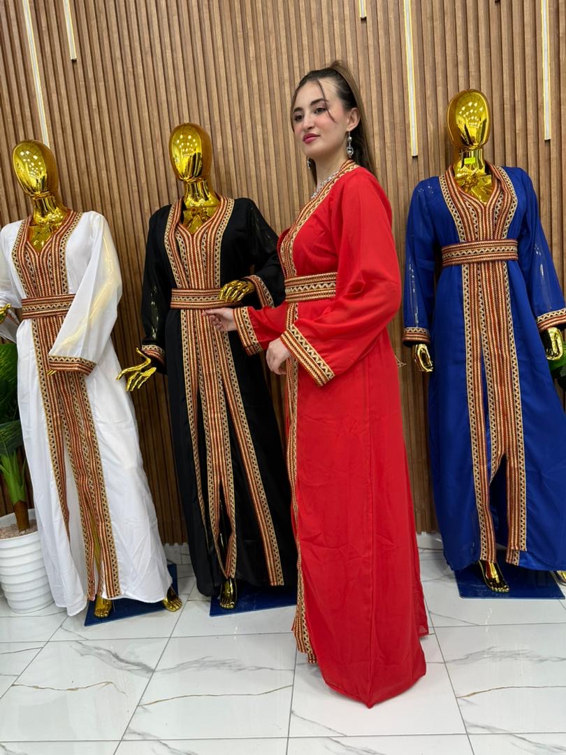 Caftan Kabyle Bleu✨ – Motifs Berbères Authentiques & Ceinture Assortie